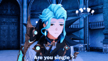 a blue haired anime character with the words are you single below him