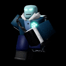 a cartoon character with a snowflake on his chest is chained