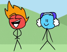 a cartoon of a red and a blue stick figure