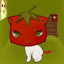 a cartoon cat with a tomato face and a brush
