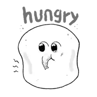 a black and white drawing of a marshmallow with the word hungry written above it