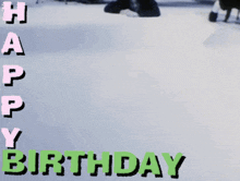 a happy birthday greeting card with a man laying on the floor