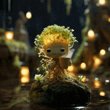 a figurine of a tree with roots and leaves