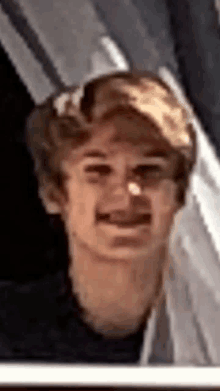 a close up of a man with a mustache smiling .