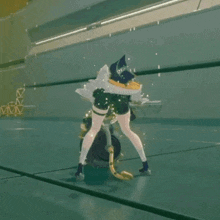 a video game character is standing in a ring with a snake .