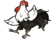 a cartoon of a rooster and a chicken standing next to each other