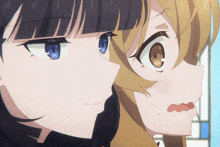 two anime girls are looking at each other with one making a surprised face