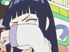 a cartoon girl is covering her face with her hand while crying .