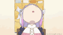 a cartoon of a girl with horns and a surprised look on her face .