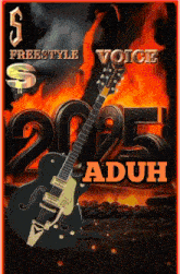 a guitar is on a poster that says freestyle voice 2025 aduh