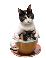 Adorable Cat Swiming In A Cup Of Coffe Sticker - Adorable Cat Swiming In A Cup Of Coffe Stickers
