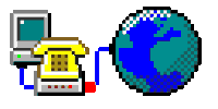 a pixel art drawing of a telephone connected to a computer and a globe