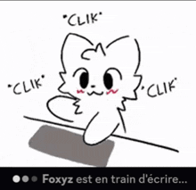 a drawing of a cat with the words foxyz est en train d' ecrire below it
