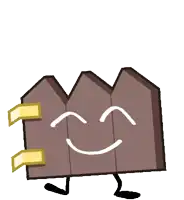 a cartoon drawing of a fence with arms and legs and a smiling face