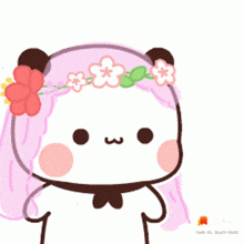 a cartoon of a panda wearing a flower crown on her head