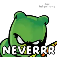 a cartoon frog with the words neverrr on it