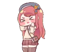 a cartoon girl with long red hair is holding a stick
