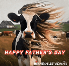 a picture of a cow with the words happy father 's day