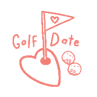 a drawing of a golf date with a heart shaped golf ball and a flag