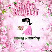 a picture of a pregnant woman with the words happy saturday
