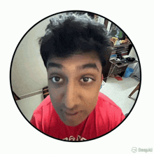 a man in a red shirt is in a circle that says deepai on it