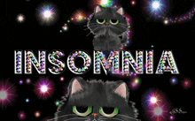 the word insomnia is surrounded by a black cat