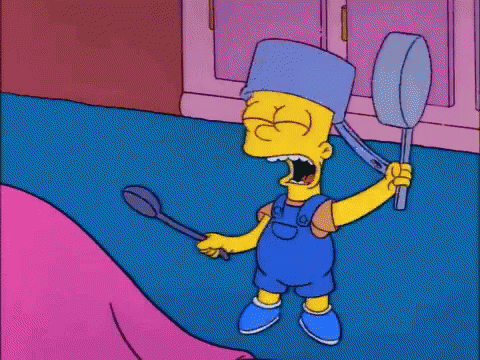 Bart Simpson banging pots on his head