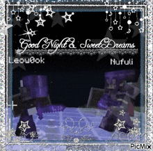a picture of two minecraft characters with the words " good night & sweet dreams "