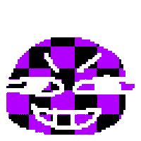 a pixel art drawing of a purple and black checkered circle with a smiley face on it .