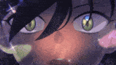 a close up of a person 's eyes with sparkles in the background