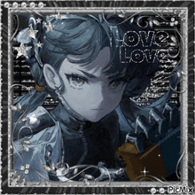 a picture of a girl with the words i love love on it