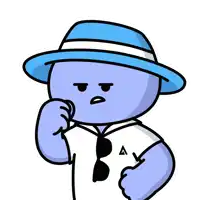 a cartoon character wearing a blue hat and sunglasses is waving