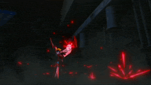 a cartoon character is holding a sword and surrounded by red lights
