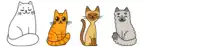 a group of cats are sitting next to each other