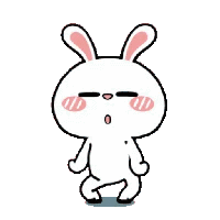 a cartoon rabbit with pink ears and a sad face is standing on its hind legs .