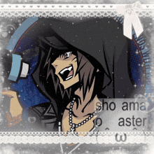 a picture of a man with a hood and the words sho ama aster on the bottom