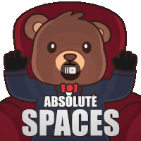 a teddy bear with the words absolute spaces written below it