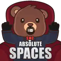 a teddy bear with the words absolute spaces written below it