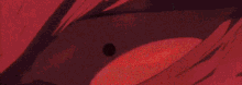 a close up of a person 's face with a purple light coming out of it and a red background .