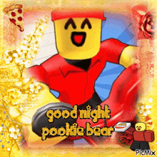 a picture of a cartoon character with the words goodnight poofie bear on it