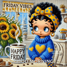 a painting of betty boop holding a cup of coffee