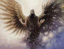 a painting of an angel with a hood on his head