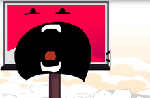 a cartoon drawing of a billboard with a black face