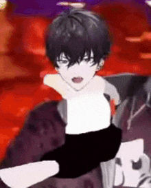 a cartoon character with black hair and a white shirt