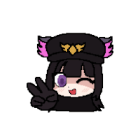 a pixel art drawing of a girl in a cat hat giving a peace sign .