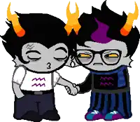 a pixel art drawing of two trolls shaking hands and one has the number 3 on his shirt