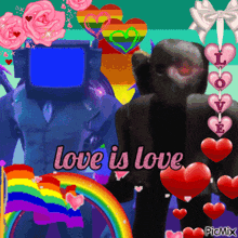 a collage of hearts with the words love is love in pink