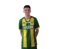 a man wearing a green and yellow jersey that says cars jeans gives a thumbs up
