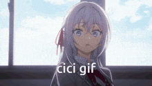 a picture of a girl with the words cici gif on the bottom right
