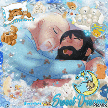 a picture of a man hugging a baby with the words sweet dream written on the bottom